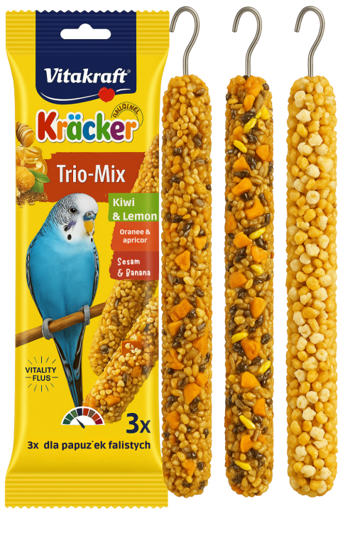Vitakraft Kräcker Trio-Mix Premium – Kiwi, Sésame & Orange (3 pièces) – Bâtonnets variés pour perruches ondulées od Parrotplanet.fr