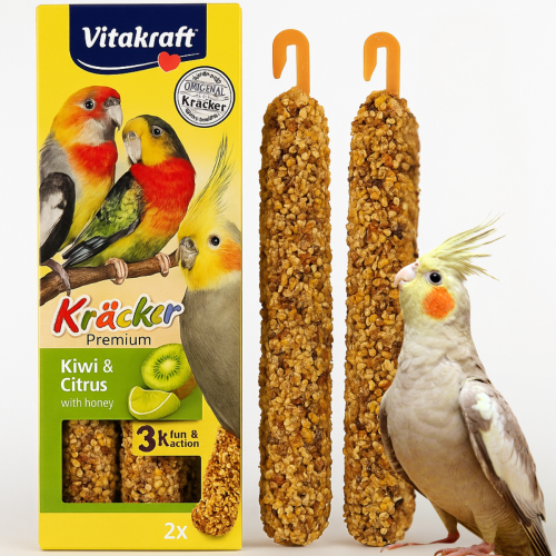 Vitakraft Kräcker Premium – Kiwi & Citron (2 pièces) – Bâtonnets fruités pour calopsittes od Parrotplanet.fr