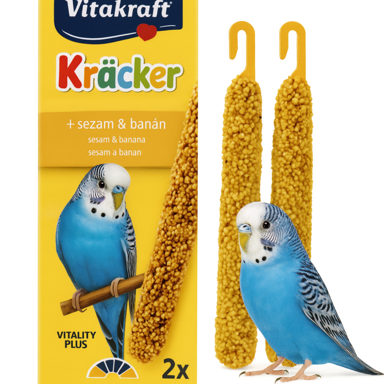 Vitakraft Premium Kräcker Sésame & Banane 60 g (2 pièces) – Bâtonnets aux graines et fruits pour perruches ondulées od ParrotPlanet.fr