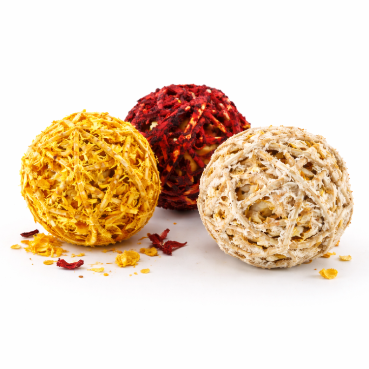 Balles XXL en Rotin avec Panais, Hibiscus et Calendula – friandise naturelle et jouet à tenir pour perroquets de ParrotPlanet.fr