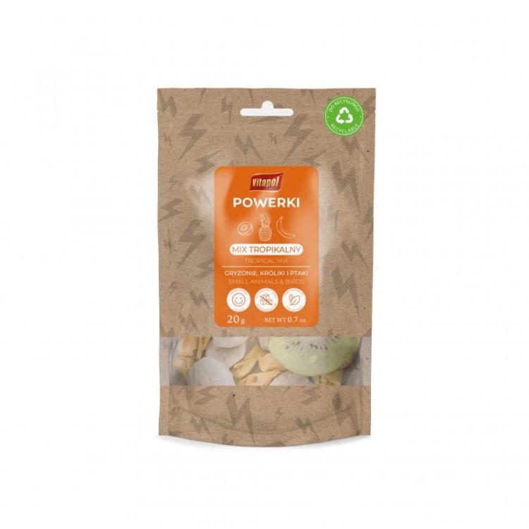 Mélange lyophilisé de fruits tropicaux pour rongeurs. 100 % fruits, sans conservateurs ni colorants. 20 g de ParrotPlanet.fr