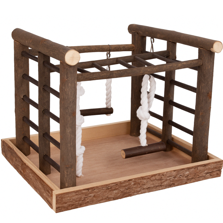 Parrot Activity Hub 36 × 29 × 25 cm – Aire de Jeux en Bois pour Rongeurs | Zone d’Activité Naturelle de ParrotPlanet.fr