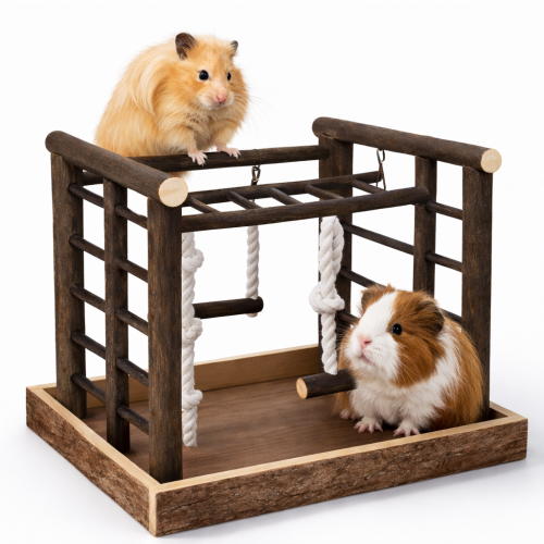 Parrot Activity Hub 36 × 29 × 25 cm – Aire de Jeux en Bois pour Rongeurs | Zone d’Activité Naturelle de ParrotPlanet.fr