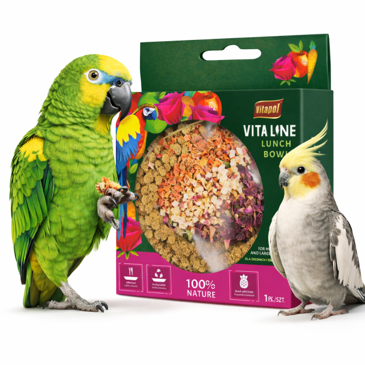 Vitapol Vitaline Lunch Bowl – Jadalna Miseczka z Przysmakami dla Średnich i Dużych Papug od ParrotPlanet.pl