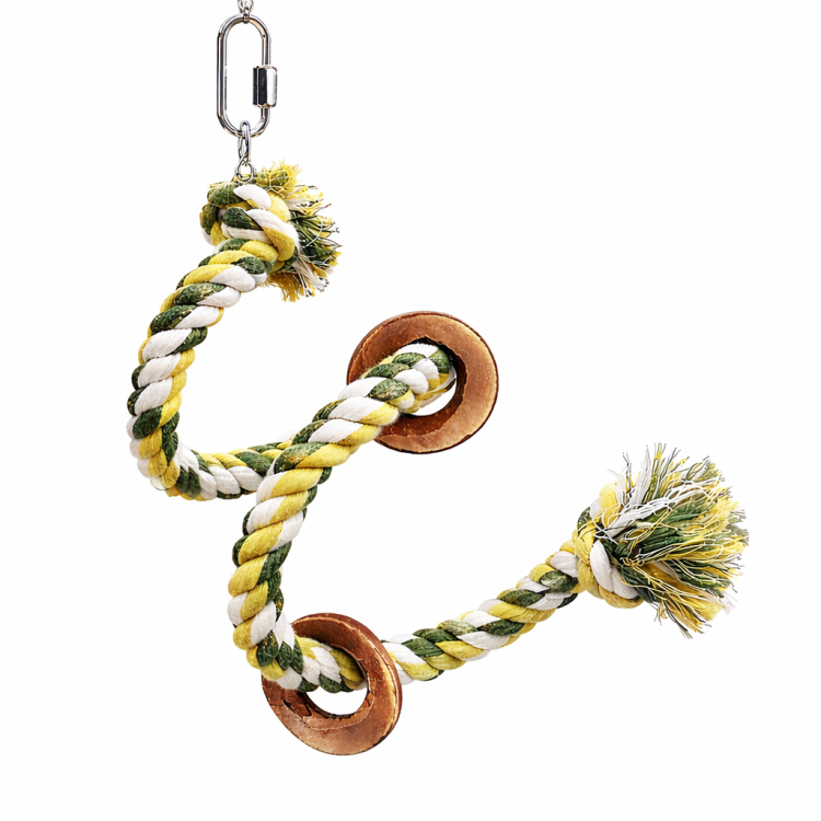 Jouet Spiralé Grignote & Grimpe pour Perroquets – Coton Naturel 50 cm de ParrotPlanet.fr