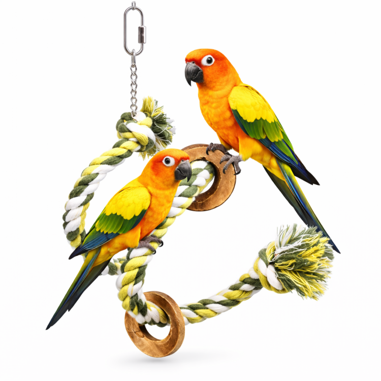 Jouet Spiralé Grignote & Grimpe pour Perroquets – Coton Naturel 50 cm de ParrotPlanet.fr