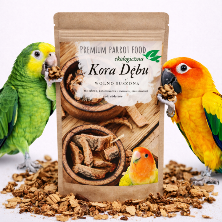 Premium Parrot Food Écorce de Chêne Bio est une matière végétale 100 % naturelle, soigneusement séchée et issue de sources biologiques  od ParrotPlanet.fr