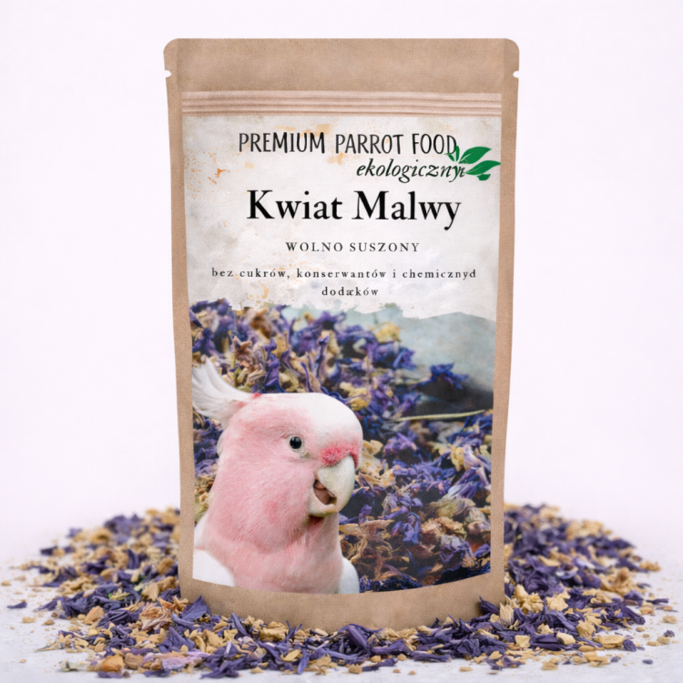 Ekologiczny, Chrupiący Kwiat Malwy| Przekąska | Pokarm uzupełniający dla wszystkich papug 25g  od ParrotPlanet.pl