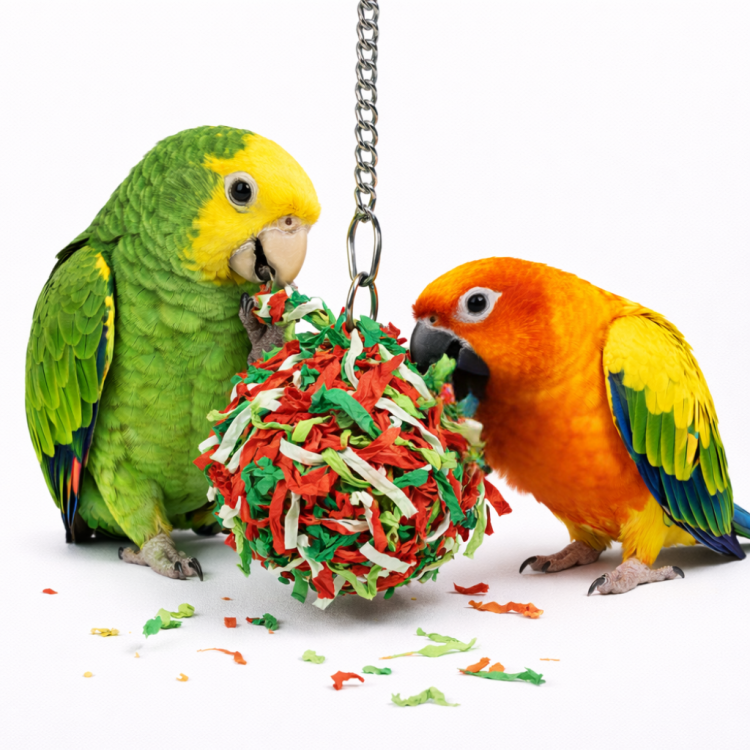 Collection de Noël | Christmas Shredder Ball | jouet en bois pour perroquets | 10 × 22 cm | ParrotPlanet.fr