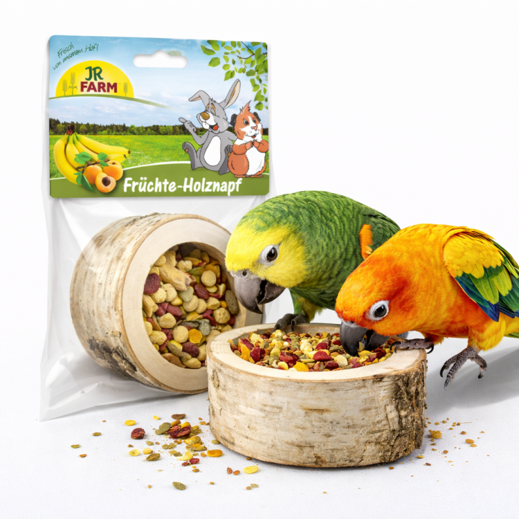 JR FARM Bol en Bois Fruité à Picorer avec Banane, Ananas, Abricot et Betterave pour Perroquets 120 g de ParrotPlanet.fr