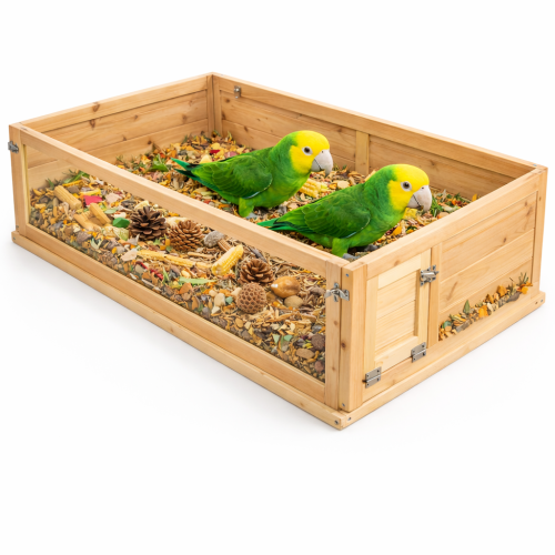 Kuweta do żerowania XXL dla papug 100 × 30 × 60 cm – drewniana skrzynia foragingowa od ParrotPlanet.pl