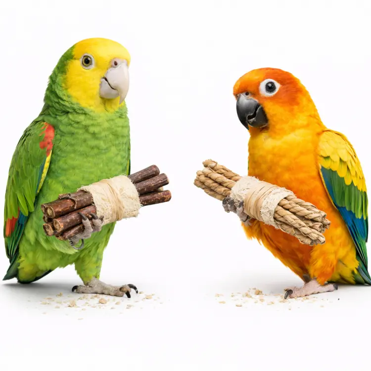 Bâtonnets naturels avec calebasse – 2 pièces, 10 cm | Jouets à mordiller pour perroquets