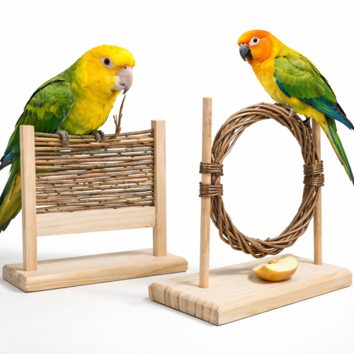 Ensemble naturel d’activités en bois et osier pour perroquets ParrotPlanet.fr