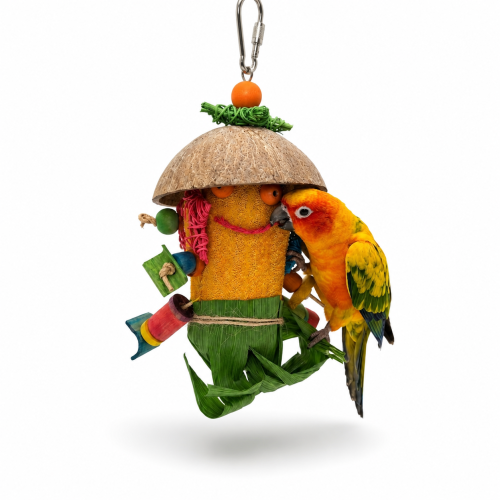 Luffa Man – jouet naturel pour perroquets moyens et grands | 30 × 16 × 10 cm ParrotPlanet.fr