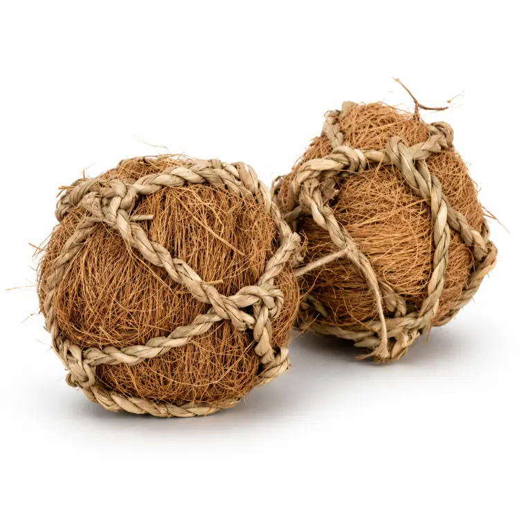 Boules en fibre de coco et herbe marine pour perroquets – 2 pièces | Jouet à tenir dans la patte ParrotPlanet.fr