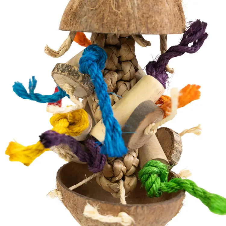 Coco Stack – jouet suspendu en noix de coco et bois pour perroquets 13 × 40 cm  ParrotPlanet