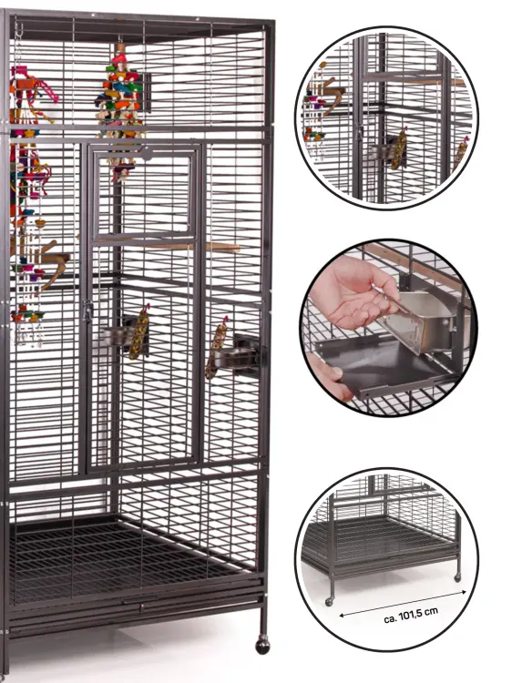 Cage pour perroquets Montana Arkansas Nova I foncée – grande cage pour perroquets de moyenne et grande taille 101,5 × 101,5 × 220 cm ParrotPlanet.fr