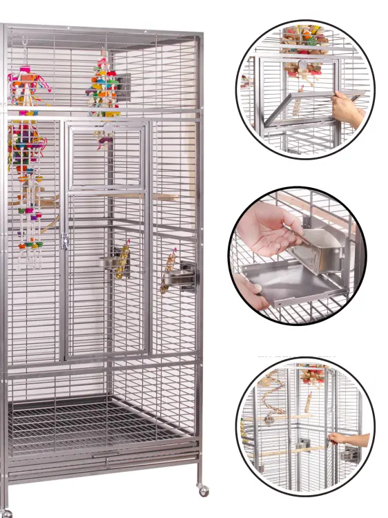 Cage pour perroquets Montana Arkansas Nova I Platinum claire – grande cage pour perroquets de moyenne et grande taille 101,5 × 101,5 × 220 cm ParrotPlanet.fr