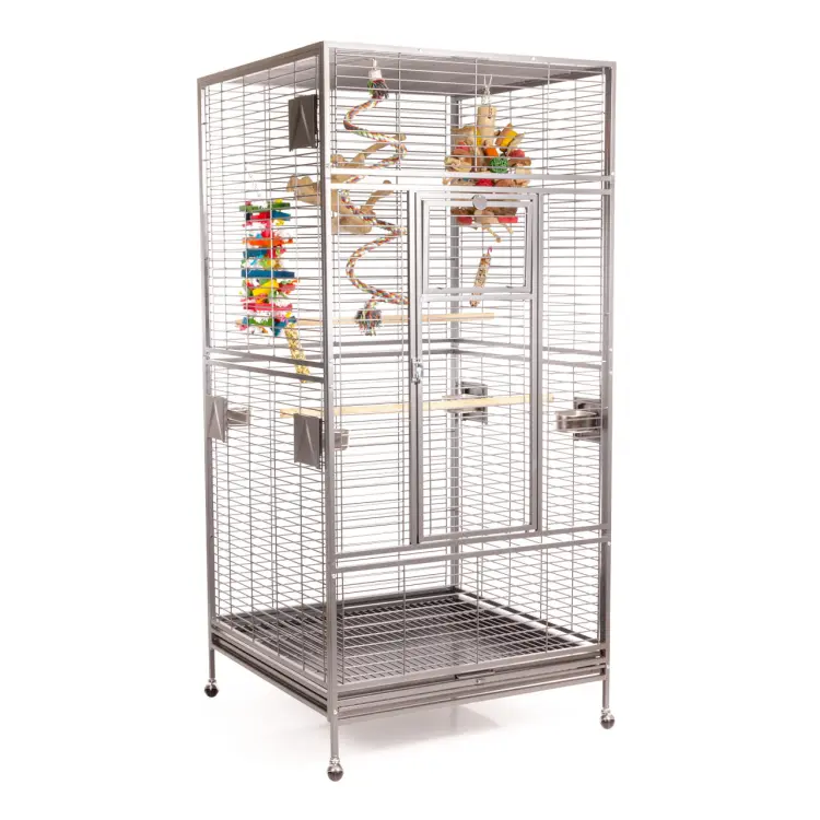 Cage pour perroquets Montana Arkansas Nova I Platinum claire – grande cage pour perroquets de moyenne et grande taille 101,5 × 101,5 × 220 cm ParrotPlanet.fr
