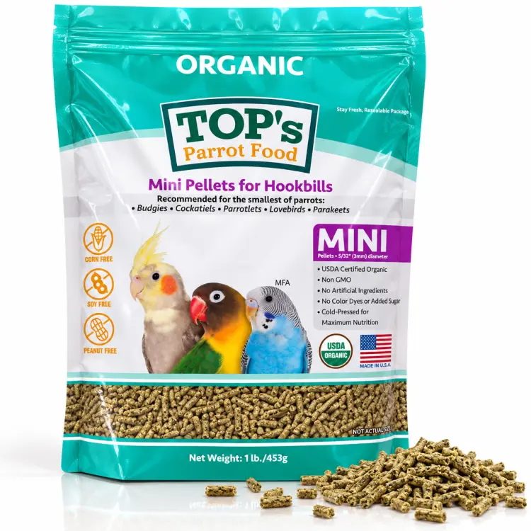 TOP'S Organic Parrot Food Mini – Granulés biologiques pour calopsittes et petits perroquets – 453 g ParrotPlanet.fr