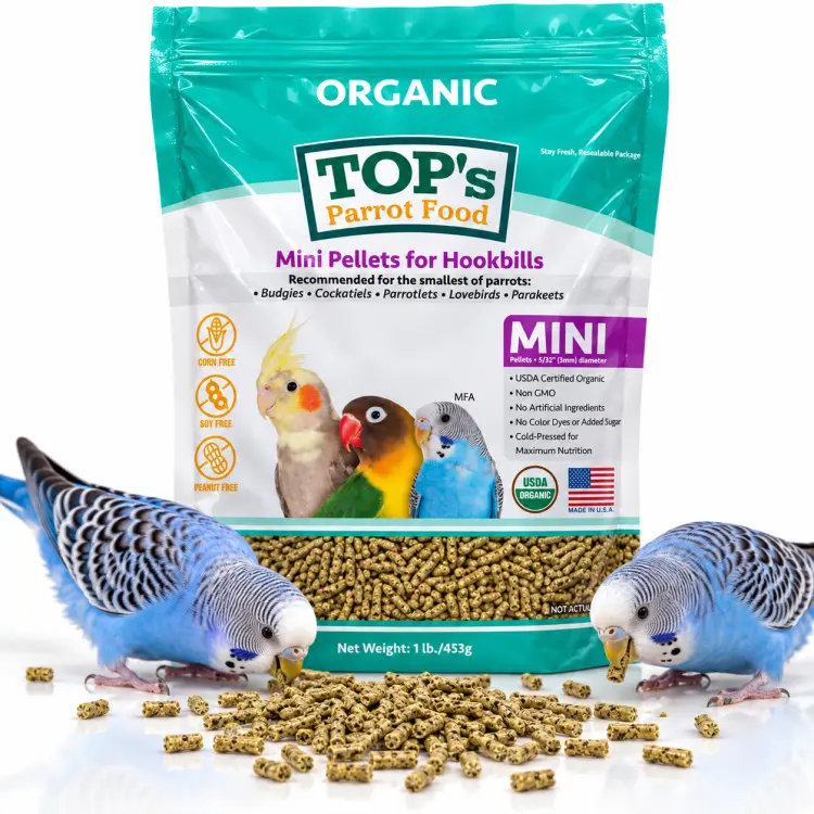 TOP'S Organic Parrot Food Mini – Granulés biologiques pour calopsittes et petits perroquets – 453 g ParrotPlanet.fr