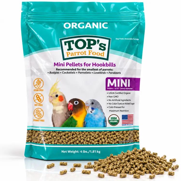 TOP's Organic Parrot Food Mini – Granulés biologiques pour calopsittes et petits perroquets – 1,81 kg ParrotPalnet.fr