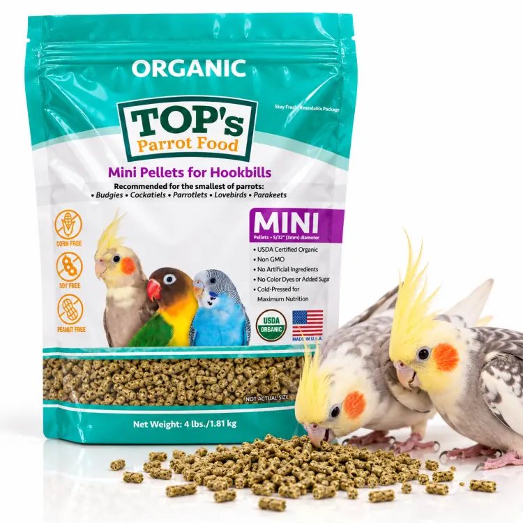 TOP's Organic Parrot Food Mini – Granulés biologiques pour calopsittes et petits perroquets – 1,81 kg ParrotPalnet.fr